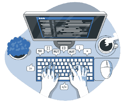 Ilustración de manos programando en computador
